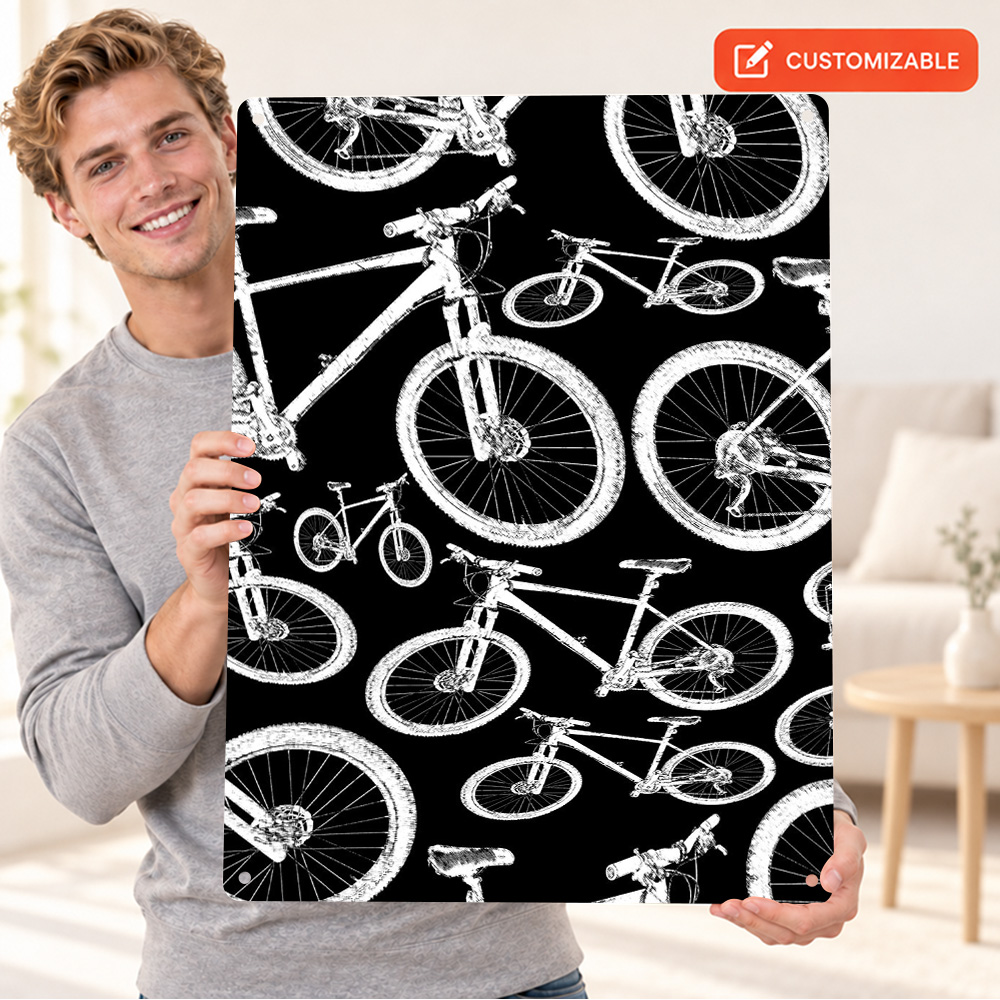 Mountain Biking Europe - Mountainbikepatroon, grafisch aluminium poster, gepersonaliseerd metalen
